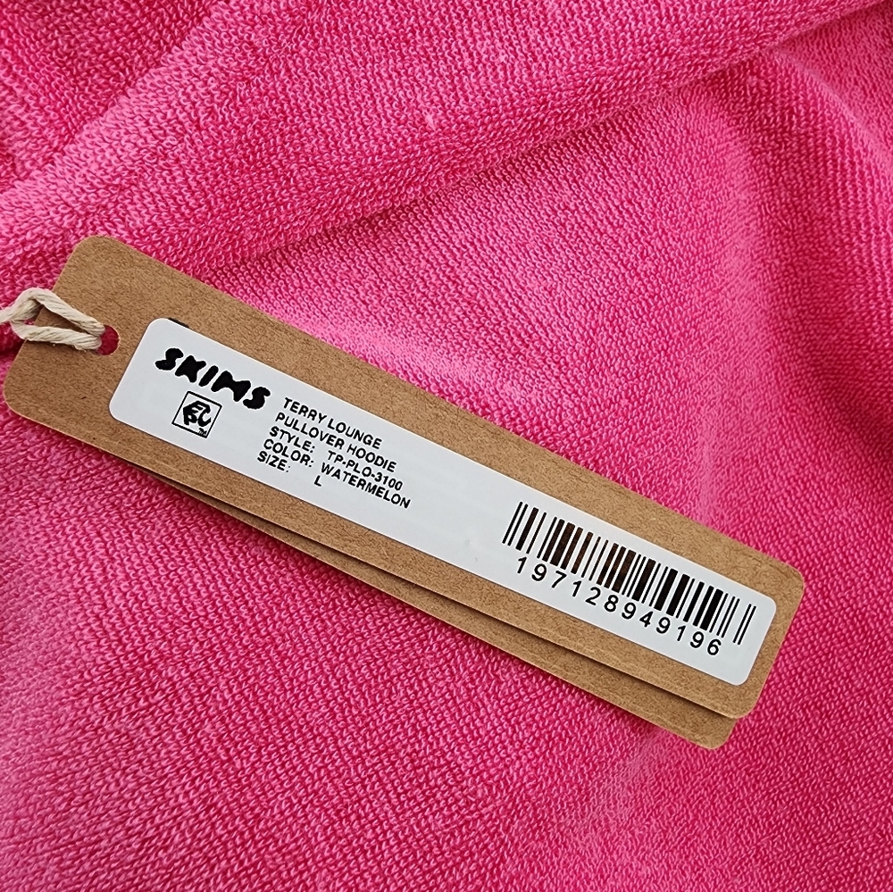 Skims Terry Lounge Pullover Hoodie Watermelon Pink Size Large New - Picture 8 of 9